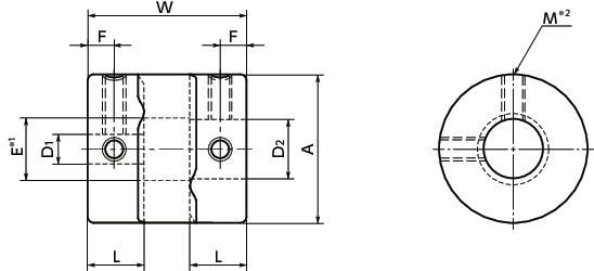 XGSFlexible Couplings - High-gain Rubber Type (short) - Set Screw Type寸法図