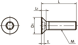 SNFXSHexalobular Socket Flat Head Machine Screws寸法図