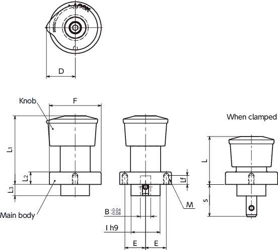 NQTS-F-GLQuick Release Fasteners - Knob Type - Free Slide寸法図