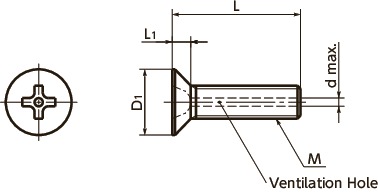 SVFSVented Cross Recessed Flat Head Machine Screws寸法図