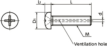 SVPTVented Cross Recessed Pand Head Machine Screws - Titanium寸法図