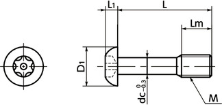 SSC-SRBSCaptive Button Head Cap Bolts with Hexalobular Socket (with Pin)寸法図