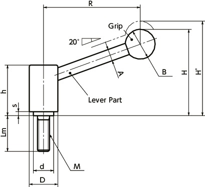 LTMTension Lever, Male Screw寸法図