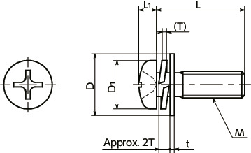 SNPI3SPhillips Cross Recessed Pan Head Machine Screws with Captive Washers寸法図