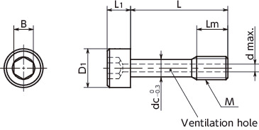 SSC-SVSSSocket Head Cap Captive Screws with Ventilation Hole寸法図