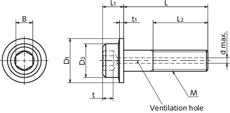 SVFSS-PCVented Flanged Socket Head Cap Screws – Specialized Chemical Polishing寸法図
