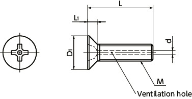 SVFTVented Cross Recessed Flat Head Machine Screws - Titanium寸法図