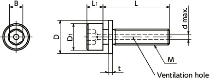 SVSI1S-PCHex Socket Head Cap Screw with Captive Washer and Ventilation Hole - Chemical Polish寸法図
