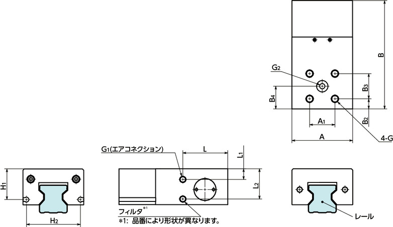 LBPSリニアクランパ・ズイー - 空気圧 - 常時閉 - ブレーキ機構つき - スリムタイプ寸法図