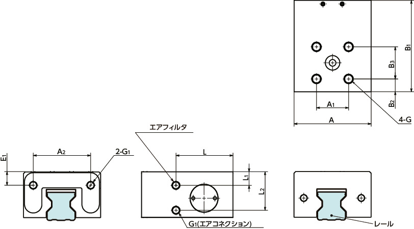 LKPリニアクランパ・ズィー - 空気圧 - 常時開 - スリムタイプ 寸法図