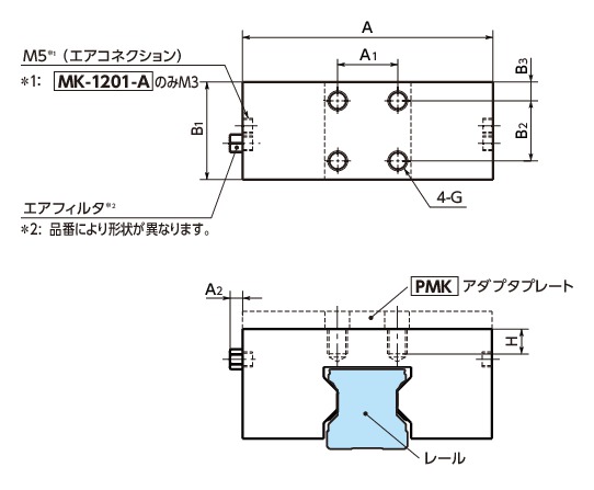MKリニアクランパ・ズィー - 空気圧 - 常時開寸法図