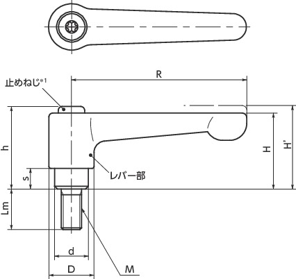 LHMS-CRクランプレバー(おねじ)寸法図