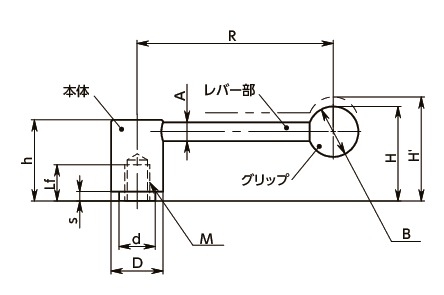 LNTF-Dテンションレバー(めねじ)寸法図
