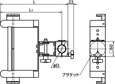 DKBR-PBキーボード固定部品 - 1軸タイプ寸法図