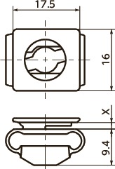 D1-RMSリセプタクル - ミニスナップイン - フロントロード寸法図