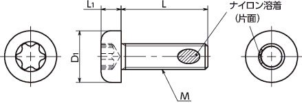 SNPX-TZB-ALKヘクサロビュラ穴付きなべ小ねじ(ナイロン溶着つき) 寸法図