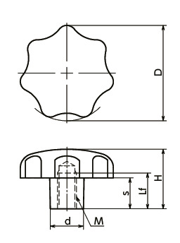 KSF-PFセブンロブノブ(めねじ) 寸法図