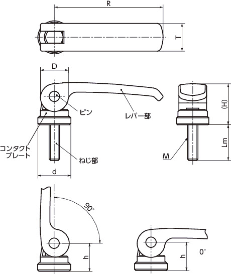 LWBM-STカムレバー(おねじ) - 固定タイプ 寸法図