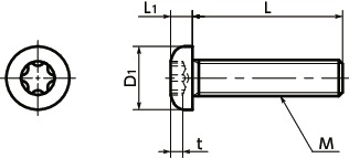 SNPXSヘクサロビュラ穴付きなべ小ねじ寸法図