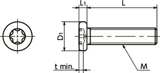 SNZCXSヘクサロビュラ穴付き精密機器用平小ねじ(微細ねじ)寸法図