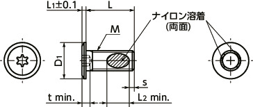 SETS-ALKヘクサロビュラ穴付き超極低頭ボルト(ナイロン溶着つき)寸法図