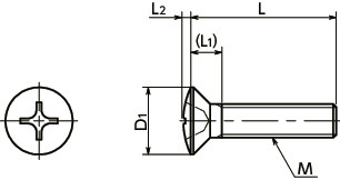 SPC-R樹脂ねじ(PC / 十字穴付き丸皿小ねじ)寸法図