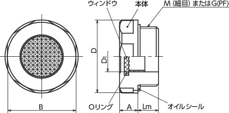 QLPALオイルレベルウィンドウ - プリズムタイプ寸法図