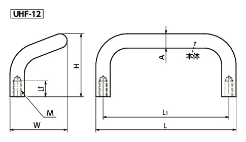 UHFスティール取っ手 寸法図