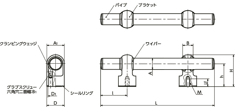 UXAFS-HDチューブラ取っ手 - ハイジェニックデザイン寸法図