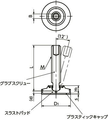 SGTS-SCPS-KRスラストパッドつきグラブスクリュー(ステンレス製グラブスクリュー) - スラストポイントタイプ寸法図
