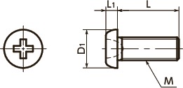 SNZB黄銅精密機器用十字穴付きなべ小ねじ(0番1種)寸法図