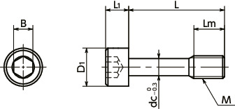 SSC-RY六角穴付き脱落防止ねじ(低温黒色クロム処理)寸法図