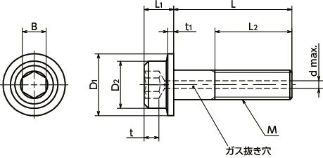 SVFSS-PCフランジ付き六角穴付きボルト(ガス抜き穴付き / 特殊化学研磨処理)寸法図