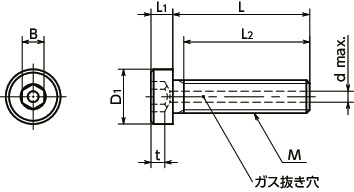 SVLS六角穴付き低頭ボルト(ガス抜き穴つき)寸法図