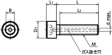 SVSX-88高強度ステンレス六角穴付きボルト(ガス抜き穴つき)寸法図