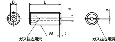SVTS六角穴付き止めねじ(ガス抜き穴つき)寸法図