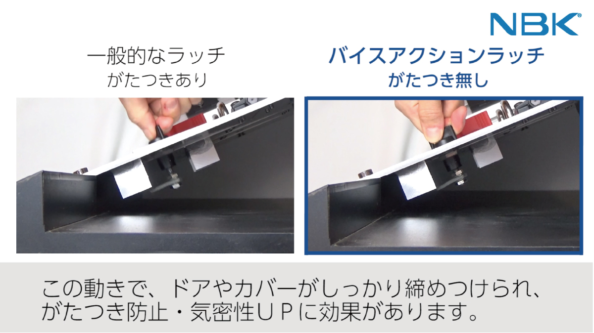 ワンアクションでラッチング＆締めつけ バイスアクションラッチ