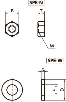 SPE-NPlastic Screw - Hex Nuts / Washers - PEEK寸法図