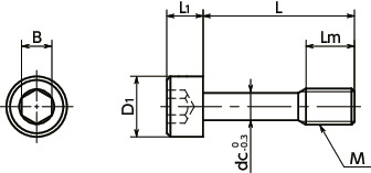 SSC-TFSocket Head Cap Captive Screws - PTFE Coating寸法図