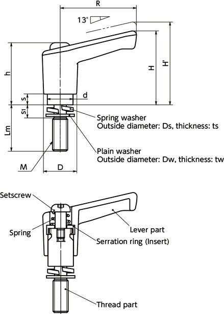LECMS-WMiniature Plastic Clamp Levers - Spring Washer Integrated Type寸法図