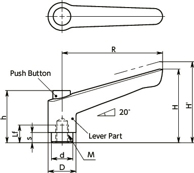 LEFS-CPlastic Clamp Lever, Female Screw - with Push Button寸法図