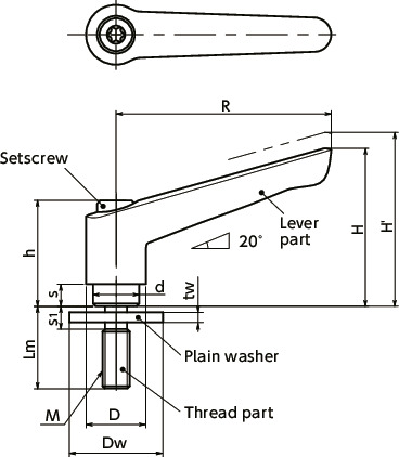 LEMS-LWPlastic Clamp Levers - Plain Washer Integrated Type寸法図