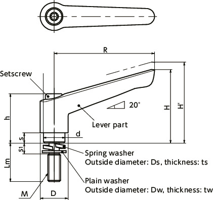 LEMS-WPlastic Clamp Levers - Spring Washer Integrated Type寸法図