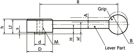 LFFFlat Tension Lever, Female Screw寸法図