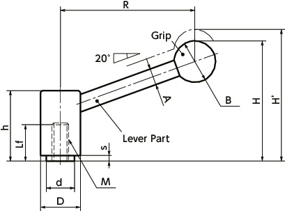 LTFTension Lever, Female Screw寸法図