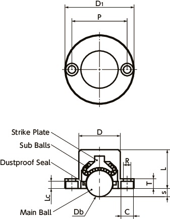 BRDBDownward Ball Rollers - Flange Type寸法図