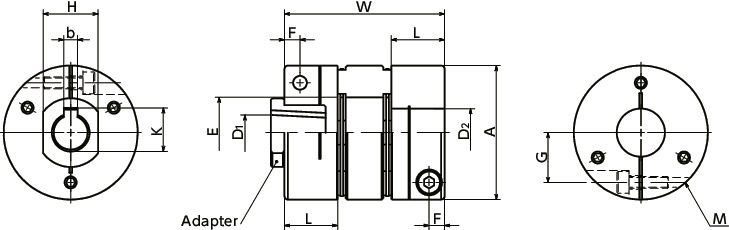 XHW-ACFlexible Couplings - Disk Type - Adapter + Clamping Type寸法図