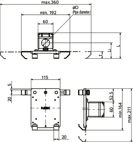DTAC-PBTablet PC Holders - Quick Positioning Type - For Round Pipes寸法図