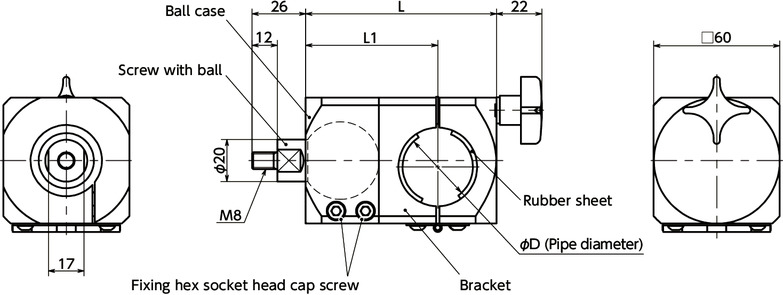 DFKM-PBBall Joint (Male Screw) - Round Pipe Mounting寸法図