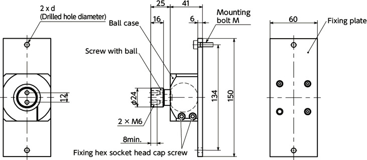 DFKWF-AFBall Joint (Female Screw 2-Hole) - Bolt Mounting寸法図